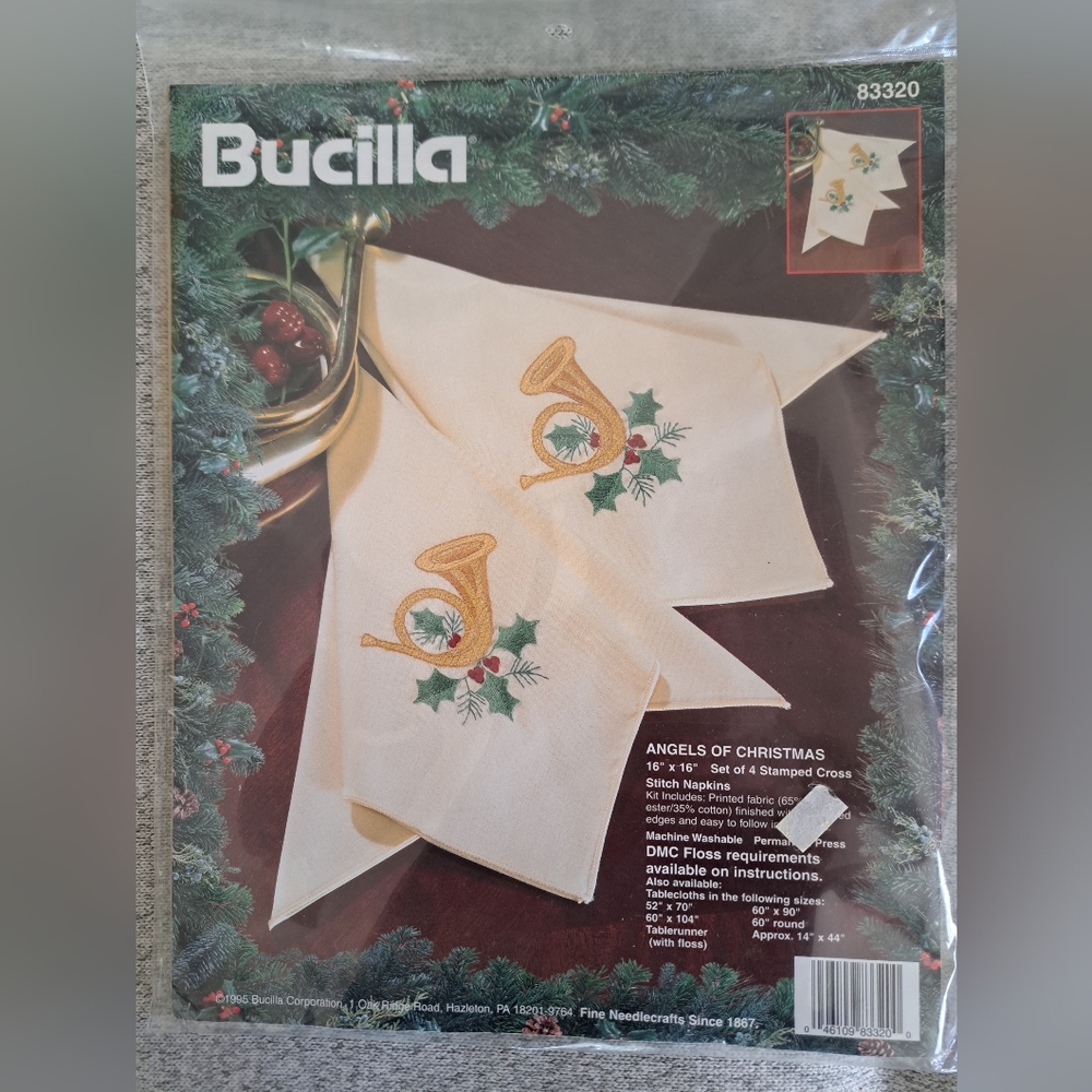 VTG BUCILLA angels of Christmas Stamped Crosstitch Napkins 83320 Sealed Craft